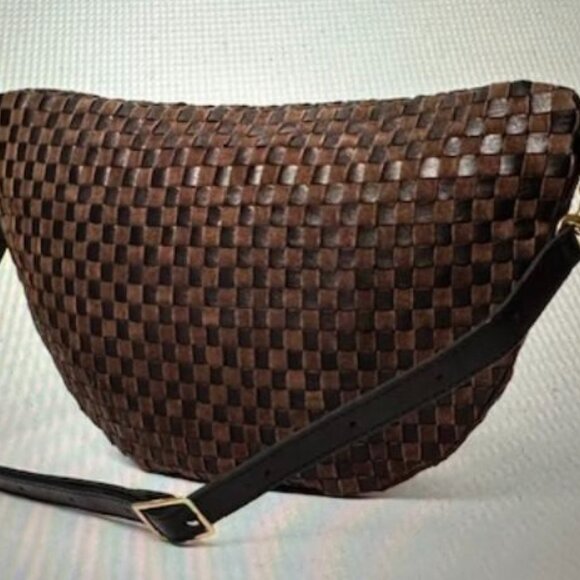 Clare V Grand Fanny Leather & Suede Woven Checker in Black/Chocolate NWT - Picture 3 of 12